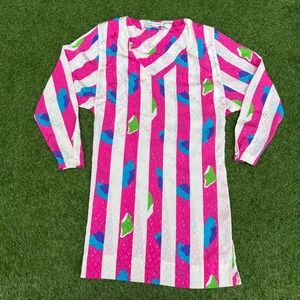 Vintage Ms. Chaus Dress Size XS Pink White Striped Long‎ Sleeve Retro 80s Funky